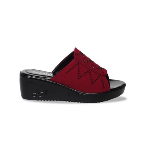 Dép Nữ Đế Xuồng PU Đen Siêu Nhẹ Cao 5cm Hanatabi Quai Lưới Đính Đá Bigsize (36-39) Mã HNDE5F1225