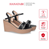 Giày Sandal Nữ Đế PU Siêu Nhẹ Cao 9cm Hanatabi Quai Ngang Nơ Đính Đá Hậu C (35-39) Mã HNSDX9F1271