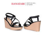 Giày Sandal Nữ Đế Xuồng PU Siêu Nhẹ Cao 9cm Hanatabi Quai Chéo Hậu Thun (35-39) Mã HNSDX9F1255