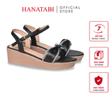 Giày Sandal Nữ Đế PU Siêu Nhẹ Cao 5cm Hanatabi Quai Ngang Nơ Đính Đá Hậu C (35-40) Mã HNSD5F1267
