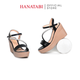 Giày Sandal Nữ Đế Xuồng PU Siêu Nhẹ Cao 9cm Hanatabi Quai Ngang Hậu C (35-39) Mã HNSD9F1187