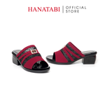 Dép Nữ Đế PU Đen Siêu Nhẹ Cao 5cm Hanatabi Quai Lưới Khóa Đính Đá Bigsize (36-41) Mã HNDE5F1226