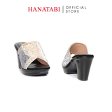 Dép Nữ Đế PU Đen Siêu Nhẹ Cao 7cm Hanatabi Quai Lưới Nhũ Bigsize (36-41) Mã HNDE7F1231