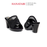 Dép Nữ Đế PU Đen Siêu Nhẹ Cao 7cm Hanatabi Quai Lưới Đính Đá Bigsize (36-41) Mã HNDE7F1230