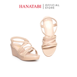 Giày Sandal Nữ Đế Xuồng PU Siêu Nhẹ Cao 5cm Hanatabi Quai Chéo Hậu Thun (35-40) Mã HNSD5F1216