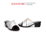 Dép Nữ Đế PU Đen Siêu Nhẹ Cao 5cm Hanatabi Quai Lưới Nhũ Đính Đá Bigsize (36-41) Mã HNDE5F1227