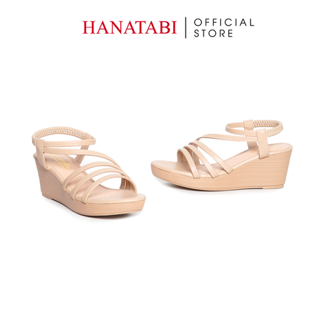 Giày Sandal Nữ Đế Xuồng Pu Nhẹ Cao 7cm Hanatabi Quai Chéo Mã HNSD5F1214