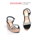 Giày Sandal Nữ Đế PU Siêu Nhẹ Cao 9cm Hanatabi Quai Ngang Hậu Thun (35-39) Mã HNSD9F1188
