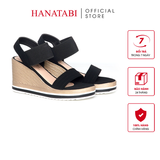 Giày Sandal Nữ Đế Xuồng PU Siêu Nhẹ Cao 8cm Hanatabi Quai Ngang Hậu Thun (35-39) Mã HNSDX8F1222