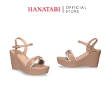 Giày Sandal Nữ Đế PU Siêu Nhẹ Cao 9cm Hanatabi Quai Ngang Nơ Đính Đá Hậu C (35-39) Mã HNSDX9F1271
