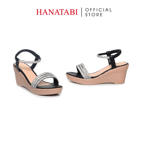 Giày Sandal Nữ Đế PU Siêu Nhẹ Cao 7cm Hanatabi Quai Ngang Hậu Thun (35-39) Mã HNSD7F1189