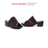 Dép Nữ Đế PU Đen Siêu Nhẹ Cao 5cm Hanatabi Quai Lưới Đính Đá Bigsize (36-41) Mã HNDE5F1167