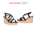 Giày Sandal Nữ Đế Xuồng PU Siêu Nhẹ Cao 9cm Hanatabi Quai Chéo Hậu Thun (35-39) Mã HNSDX9F1258