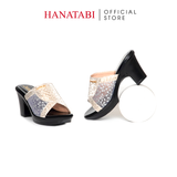 Dép Nữ Đế PU Đen Siêu Nhẹ Cao 7cm Hanatabi Quai Lưới Nhũ Bigsize (36-41) Mã HNDE7F1231