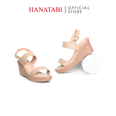 Giày Sandal Nữ Đế Xuồng PU Siêu Nhẹ Cao 7cm Hanatabi Quai Ngang Hậu Khóa Sau (35-39) Mã HNSDX7F1191