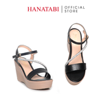Giày Sandal Nữ Đế Xuồng PU Siêu Nhẹ Cao 9cm Hanatabi Quai Ngang Hậu C (35-39) Mã HNSD9F1187
