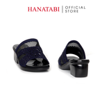 Dép Nữ Đế PU Đen Siêu Nhẹ Cao 5cm Hanatabi Quai Lưới Đính Đá Bigsize (36-41) Mã HNDE5F1228