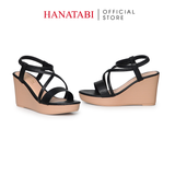 Giày Sandal Nữ Đế Xuồng PU Siêu Nhẹ Cao 9cm Hanatabi Quai Chéo Hậu Thun (35-39) Mã HNSDX9F1255