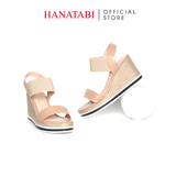 Giày Sandal Nữ Đế Xuồng PU Siêu Nhẹ Cao 8cm Hanatabi Quai Ngang Hậu Thun (35-39) Mã HNSDX8F1222
