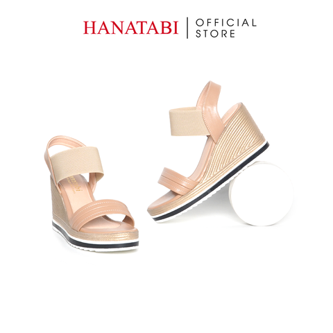 Giày Sandal Nữ Đế Xuồng PU Siêu Nhẹ Cao 8cm Hanatabi Quai Ngang Hậu Thun (35-39) Mã HNSDX8F1222