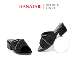 Dép Nữ Đế PU Đen Siêu Nhẹ Cao 5cm Hanatabi Quai Lưới Nhũ Đính Đá Bigsize (36-41) Mã HNDE5F1227