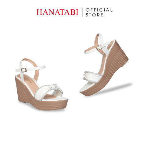 Giày Sandal Nữ Đế PU Siêu Nhẹ Cao 9cm Hanatabi Quai Ngang Nơ Đính Đá Hậu C (35-39) Mã HNSDX9F1271