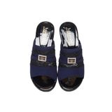 Dép Nữ Đế PU Đen Siêu Nhẹ Cao 5cm Hanatabi Quai Lưới Khóa Đính Đá Bigsize (36-41) Mã HNDE5F1226