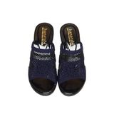 Dép Nữ Đế PU Đen Siêu Nhẹ Cao 5cm Hanatabi Quai Lưới Đính Đá Bigsize (36-41) Mã HNDE5F1228