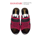 Dép Nữ Đế PU Đen Siêu Nhẹ Cao 7cm Hanatabi Quai Lưới Đính Đá Bigsize (36-41) Mã HNDE7F1230