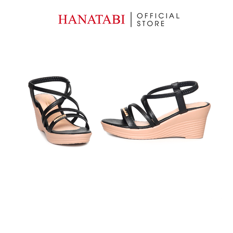 Giày Sandal Nữ Đế Xuồng PU Siêu Nhẹ Cao 7cm Hanatabi Quai Chéo Hậu Thun (35-39) Mã HNSDX7F1240
