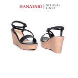Giày Sandal Nữ Đế Xuồng PU Siêu Nhẹ Cao 9cm Hanatabi Quai Ngang Hậu Thun (35-39) Mã HNSDX9F1204