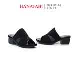 Dép Nữ Đế PU Đen Siêu Nhẹ Cao 5cm Hanatabi Quai Lưới Đính Đá Bigsize (36-41) Mã HNDE5F1167