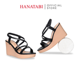 Giày Sandal Nữ Đế Xuồng PU Siêu Nhẹ Cao 9cm Hanatabi Quai Chéo Hậu Thun (35-39) Mã HNSDX9F1258