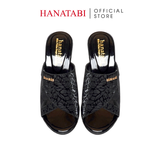 Dép Nữ Đế PU Đen Siêu Nhẹ Cao 7cm Hanatabi Quai Lưới Nhũ Bigsize (36-41) Mã HNDE7F1231