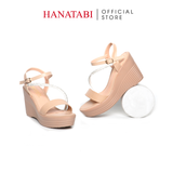 Giày Sandal Nữ Đế Xuồng PU Siêu Nhẹ Cao 9cm Hanatabi Quai Ngang Hậu C (35-39) Mã HNSD9F1187