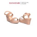 Giày Sandal Nữ Đế Xuồng PU Siêu Nhẹ Cao 7cm Hanatabi Quai Ngang Hậu Khóa Sau (35-39) Mã HNSDX7F1191
