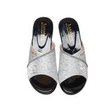 Dép Nữ Đế PU Đen Siêu Nhẹ Cao 5cm Hanatabi Quai Lưới Nhũ Đính Đá Bigsize (36-41) Mã HNDE5F1227