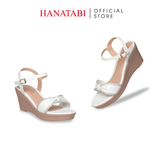 Giày Sandal Nữ Đế PU Siêu Nhẹ Cao 7cm Hanatabi Quai Ngang Nơ Đính Đá Hậu C (35-39) Mã HNSDX7F1268