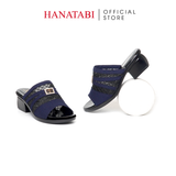 Dép Nữ Đế PU Đen Siêu Nhẹ Cao 5cm Hanatabi Quai Lưới Khóa Đính Đá Bigsize (36-41) Mã HNDE5F1226