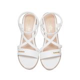 Giày Sandal Nữ Đế Xuồng PU Siêu Nhẹ Cao 7cm Hanatabi Quai Chéo Hậu Thun (35-39) Mã HNSDX7F1241