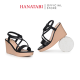 Giày Sandal Nữ Đế Xuồng PU Siêu Nhẹ Cao 9cm Hanatabi Quai Chéo Hậu Thun (35-39) Mã HNSDX9F1255
