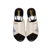 Dép Nữ Đế PU Đen Siêu Nhẹ Cao 7cm Hanatabi Quai Lưới Nhũ Bigsize (36-41) Mã HNDE7F1231