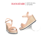 Giày Sandal Nữ Đế Xuồng PU Siêu Nhẹ Cao 8cm Hanatabi Quai Ngang Hậu C (35-39) Mã HNSDX8F1221