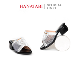Dép Nữ Đế PU Đen Siêu Nhẹ Cao 5cm Hanatabi Quai Lưới Nhũ Bigsize (36-41) Mã HNDE5F1229