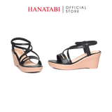 Giày Sandal Nữ Đế Xuồng PU Siêu Nhẹ Cao 7cm Hanatabi Quai Chéo Hậu Thun (35-39) Mã HNSDX7F1241