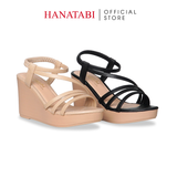 Giày Sandal Nữ Đế Xuồng Pu Siêu Nhẹ Cao 9cm Hanatabi Quai Ngang Hậu Thun (35-39) Mã HNSDX9F1259