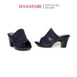 Dép Nữ Đế PU Đen Siêu Nhẹ Cao 7cm Hanatabi Quai Lưới Đính Đá Bigsize (36-41) Mã HNDE7F1233