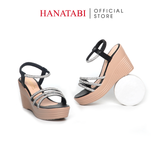Giày Sandal Nữ Đế PU Siêu Nhẹ Cao 9cm Hanatabi Quai Ngang Hậu Thun (35-39) Mã HNSD9F1186