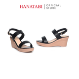 Giày Sandal Nữ Đế Xuồng PU Siêu Nhẹ Cao 7cm Hanatabi Quai Ngang Hậu Khóa Sau (35-39) Mã HNSDX7F1191