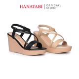 Giày Sandal Nữ Đế Xuồng PU Siêu Nhẹ Cao 9cm Hanatabi Quai Chéo Hậu Thun (35-39) Mã HNSDX9F1255